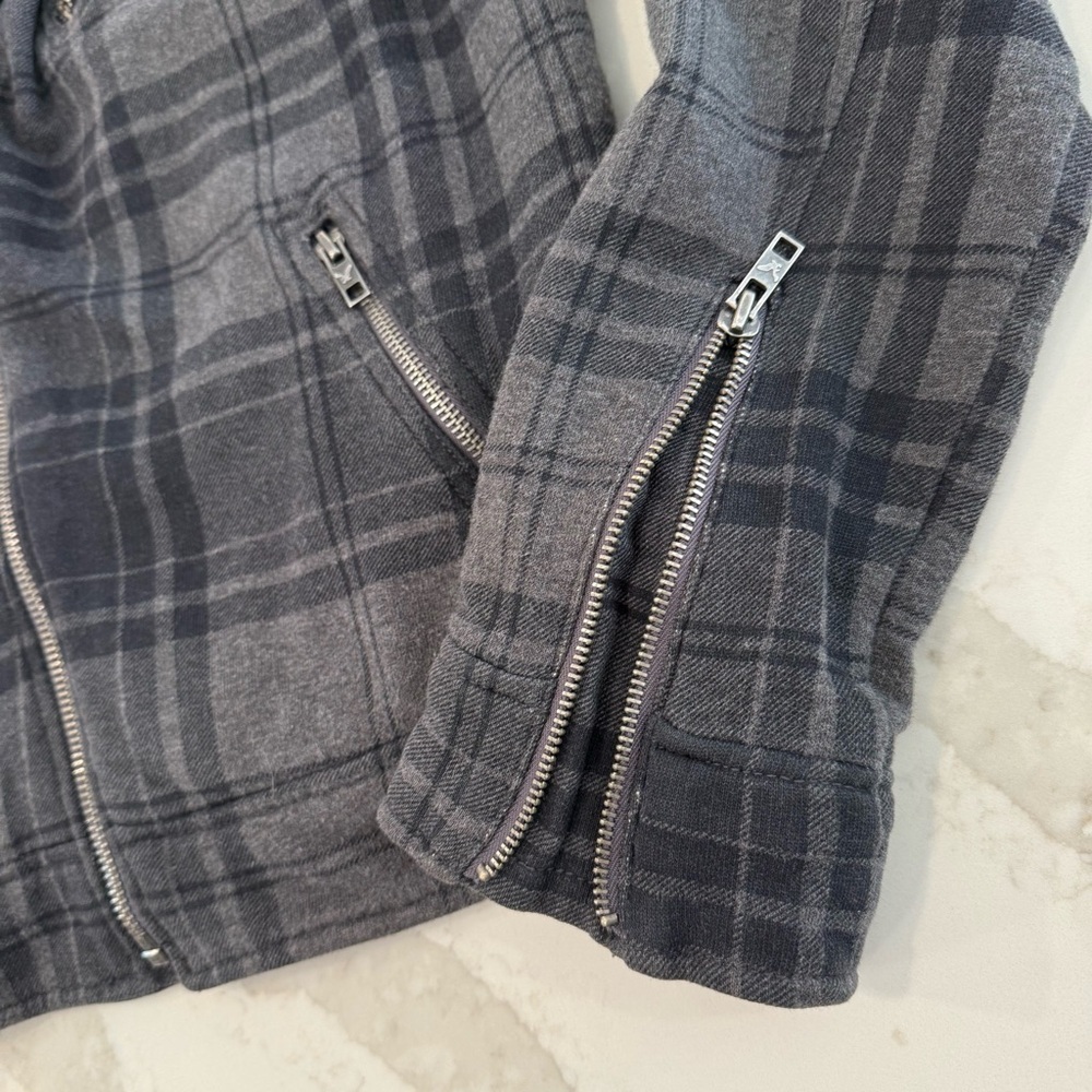 Y2K American Eagle Asymmetrical Plaid Moto Full Zip Jacket Women’s Large Gray - Picture 3 of 8